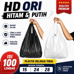 Kresek HD Hitam Putih Ori Isi 100 Lembar Plastik Belanja Tebal Ukuran 15 24 28