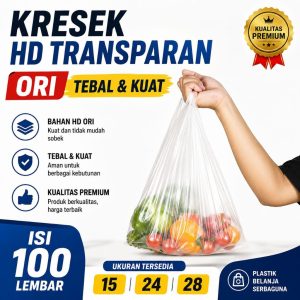 Kresek HD Transparan Ori Isi 100 Lembar Plastik Belanja Tebal Ukuran 15 24 28